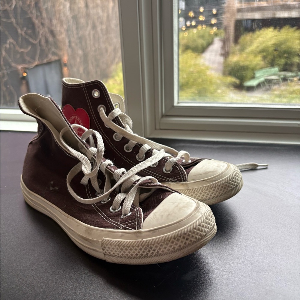 Brown High-Top Sneakers with White Accents